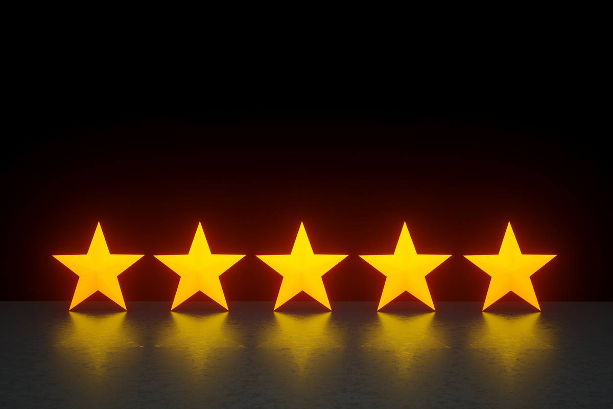 Five glowing golden stars